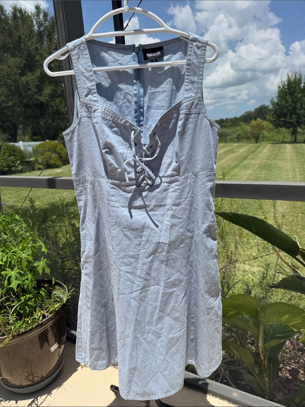 metrostyle Light Blue Lace-Up Midi Dress
